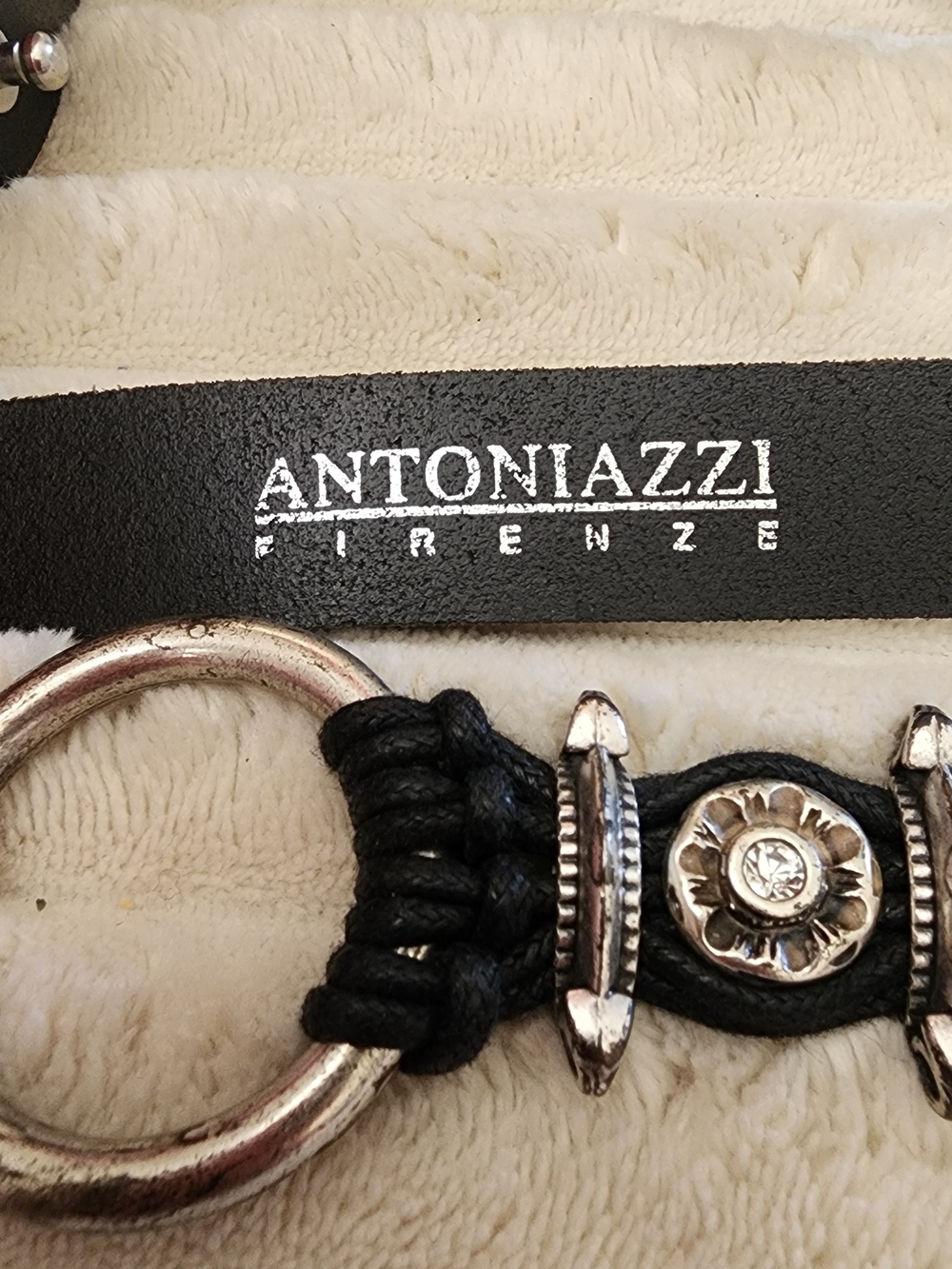 Antoniazzi Firenze Large Black Leather Braided Belt with Silver Accents